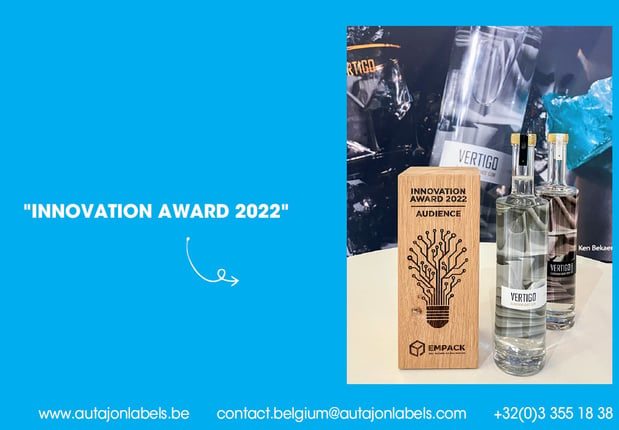 Empack Innovation Award pour des étiquettes autocollante de Vertigo Dry Gin d'Autajon Labels Belgium
