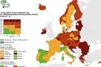 Covid: Bruxelles et la Wallonie en rouge foncé sur la carte européenne