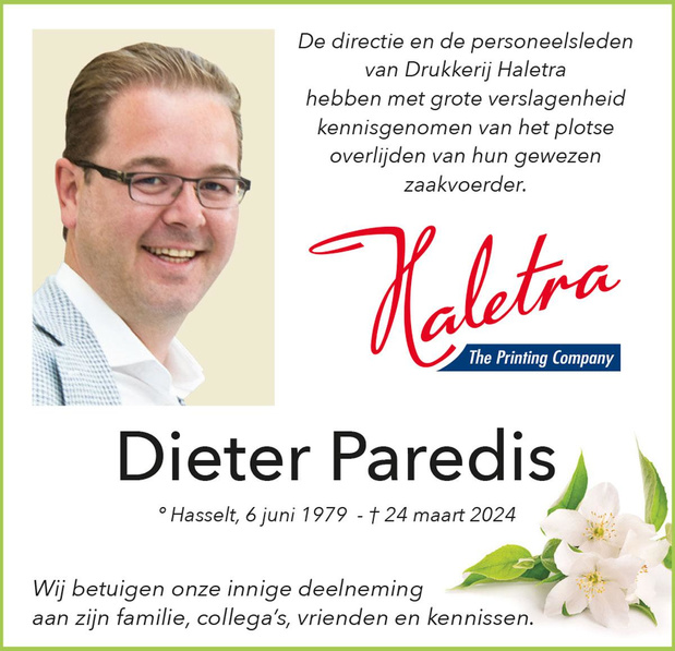 Dieter Paredis overleden "Zijn legacy zal voortleven" 