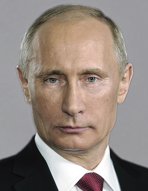 De Russische president Vladimir Poetin op een persconferentie over de toetreding van beide landen tot de NAVO. 