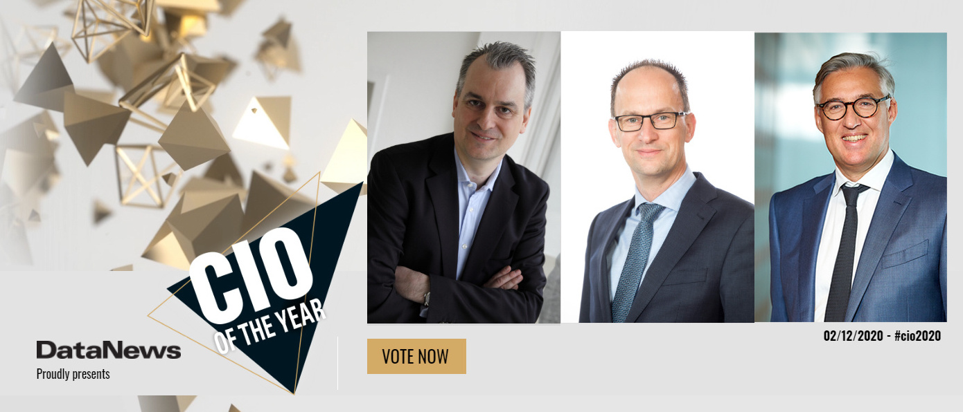 Dit zijn de genomineerden voor CIO of the Year 2020 (v.l.n.r.): Dirk Altgassen (Group CIO bij Etex), Guido Lemeire (CIO bij NMBS/SNCB) en Yves Dupuy (CIO bij Euroclear)., DN
