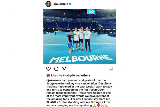 Djokovic s'entraîne déjà sur le site de l'Australian Open, l'ATP estime que "l'affaire a été préjudiciable sur tous les fronts"