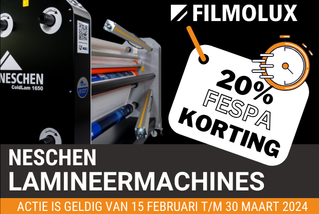 Nu bij Filmolux: 20% FESPA KORTING op Neschen lamineermachines!