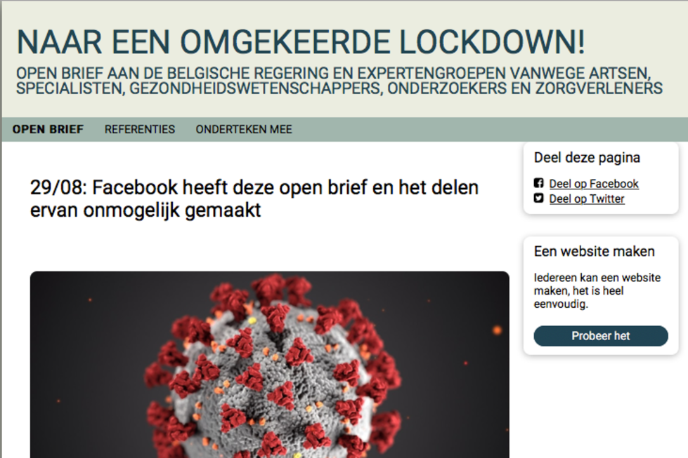 Facebook laat open brief 'Naar een omgekeerde lockdown!' opnieuw circuleren