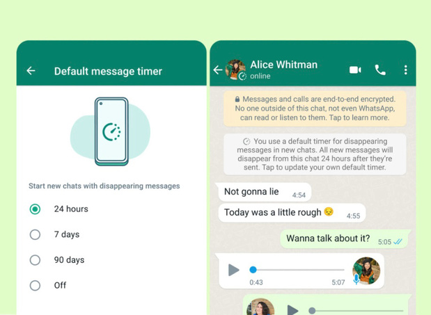 WhatsApp étend les possibilités des messages évanescents