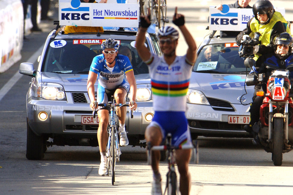 Abonné aux secondes places, Leif Hoste n'a jamais remporté le Tour des Flandres. Ici derrière un Boonen arc-en-ciel en 2006., iStock