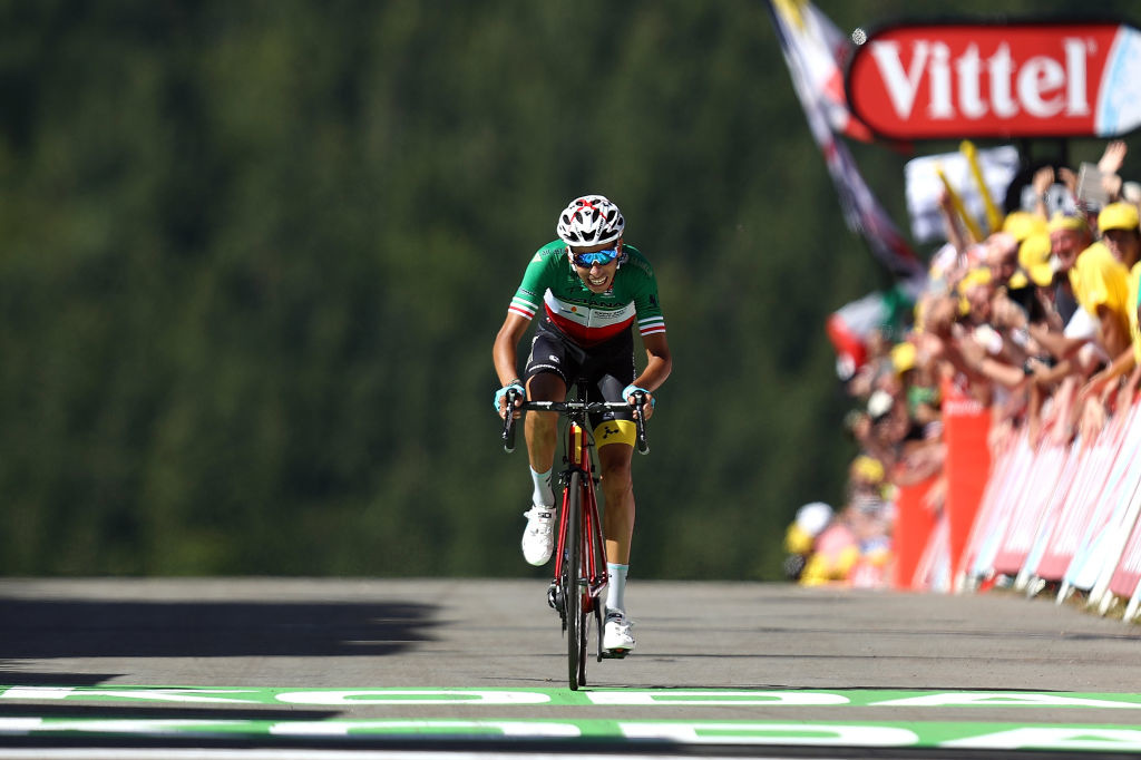 Fabio Aru, vainqueur au sommet de la Planche des Belles Filles sous le maillot de champion d'Italie. Sans doute l'un des moments forts de la carrière du coureur sarde., iStock