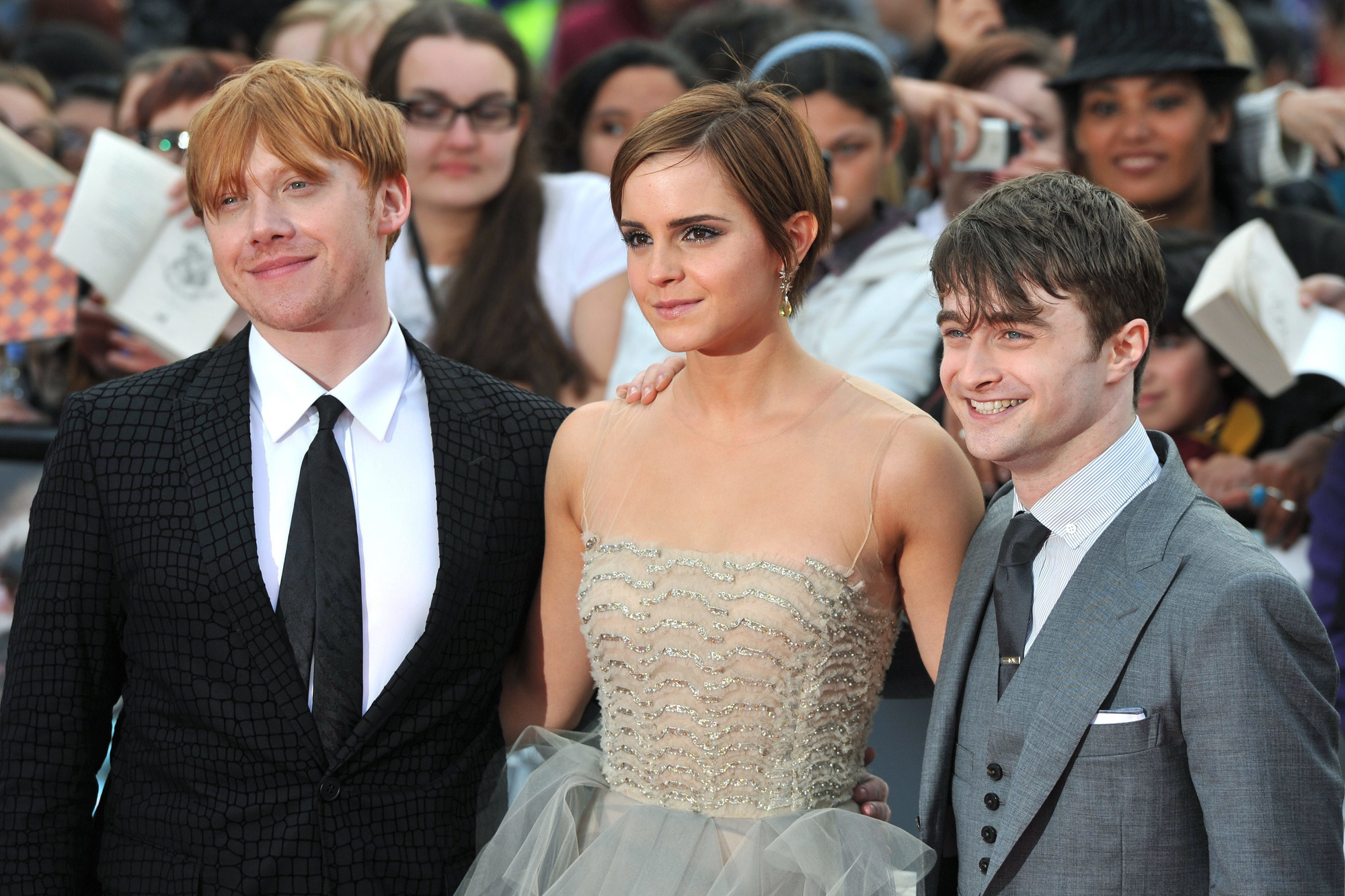 Rupert Grint, Emma Watson et Daniel Radcliffe lors de l'avant-première mondiale de Harry Potter et les Reliques de la Mort: Partie 2, belga