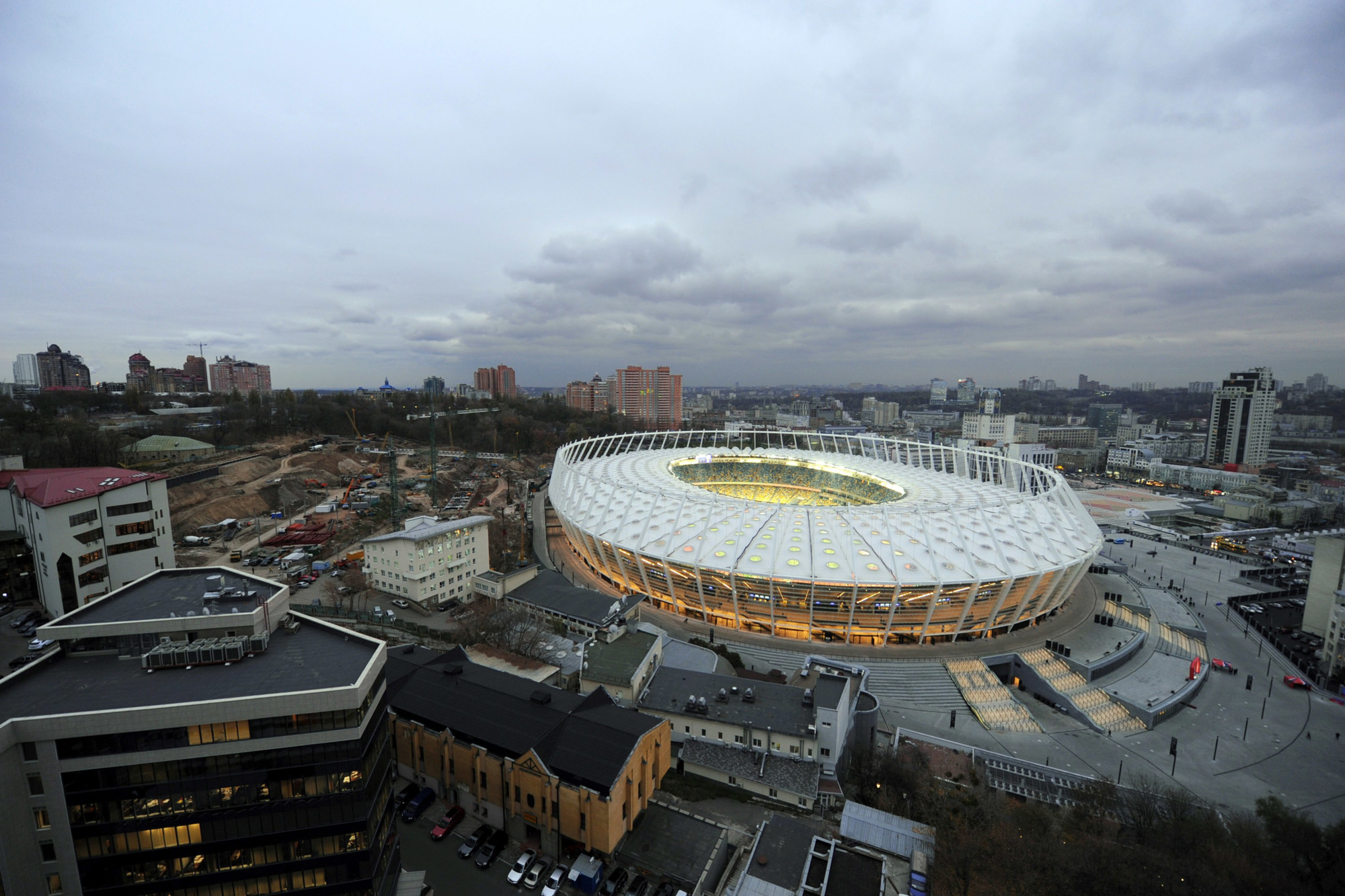 Le stade de Kiev où se disputait voici bientôt dix ans la finale de l'Euro 2012 organisé conjointement par la Pologne et l'Ukraine., belga