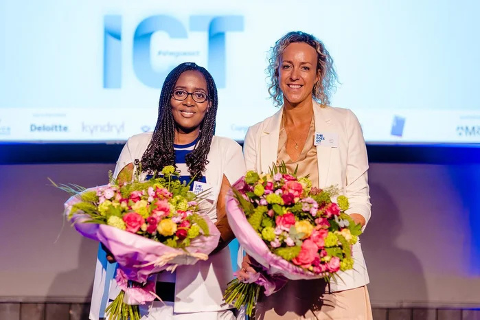 Bélise Songa (Young ICT Lady of the Year) en Kristel Demotte (ICT Woman of the Year) op het She Goes ICT evenement van Data News., Leyla Hesna