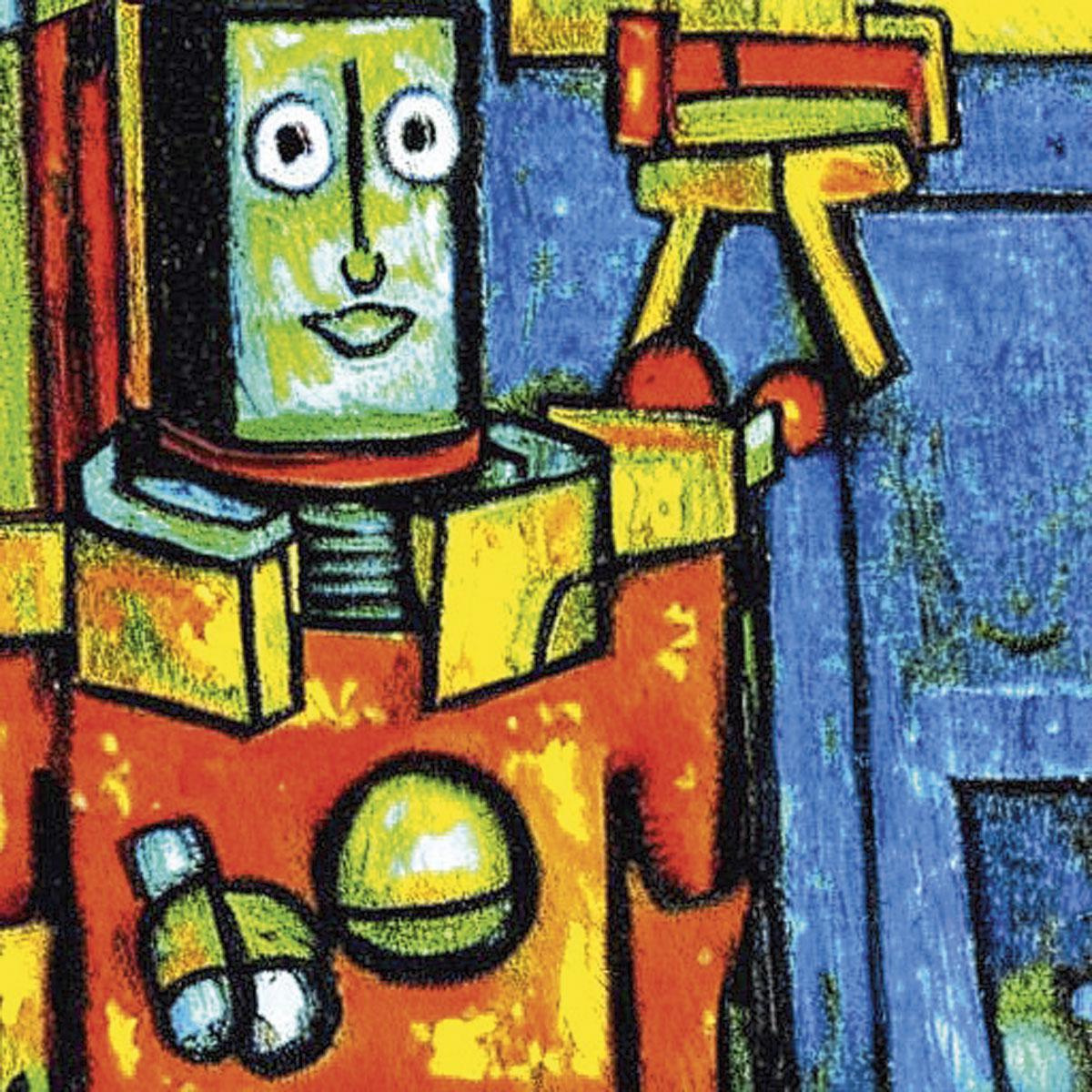 Stable Diffusion beeld met input: 'robot with easle painting a picture in the style of cezanne'