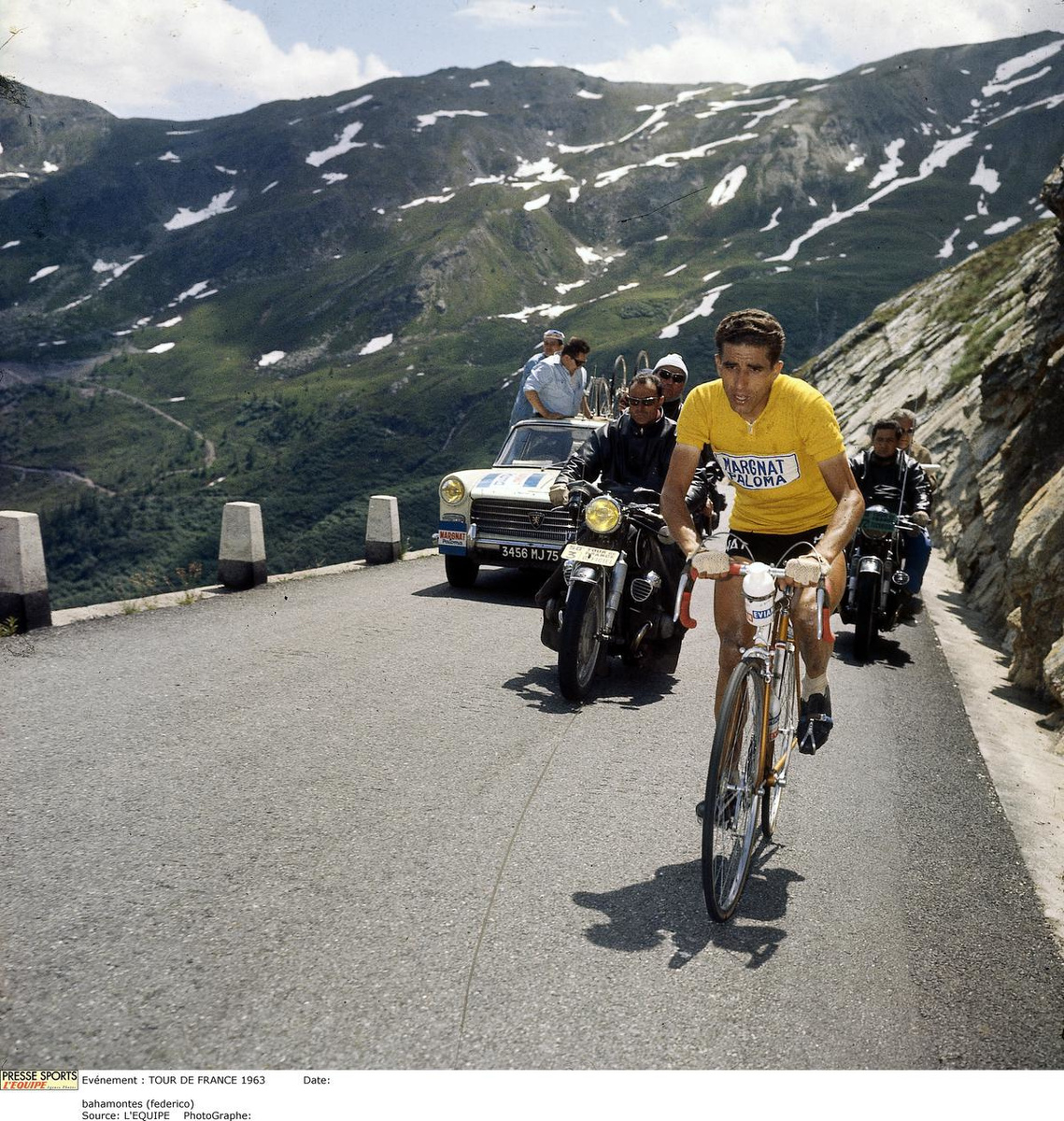 Federico Bahamontes in het geel in de Tour van 1963, toen hij uiteindelijk tweede werd., PRESSE SPORTS