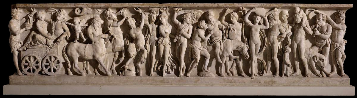 Sarcofaag met reliëfvoorstelling van de huwelijksprocessie van de god Bacchus met Ariadne, The Trustees of the British Museum
