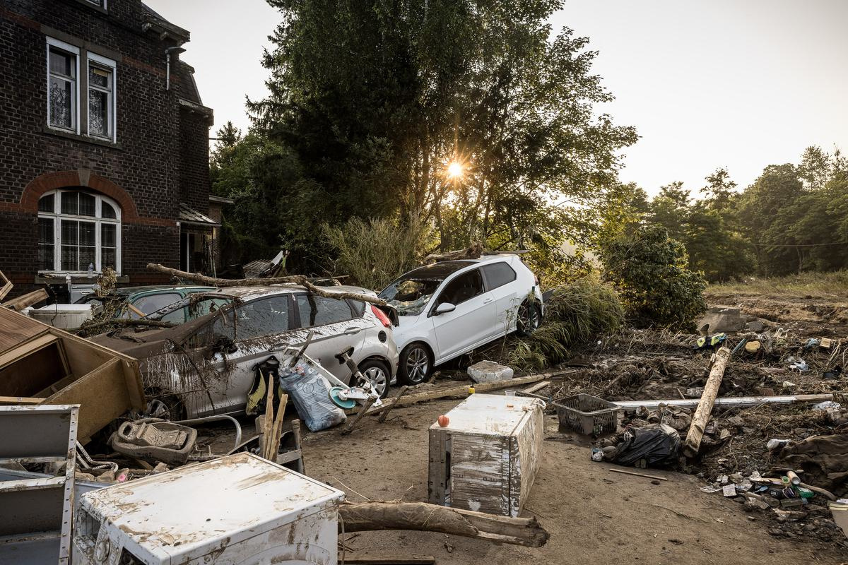 La Brouck, dans l'entité de Trooz, une des communes liégeoises parmi les plus touchées lors des inondations des 14-15 juillet 2021. La catastrophe naturelle a frappé 240 des 262 communes de Wallonie, et fait 39 morts., Belga