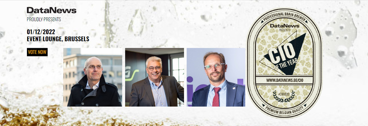 De genomineerden voor CIO of the Year 2022 (v.l.n.r.): Chris Borremans (CIO bij Komatsu Europe International), Philippe Van Belle (Chief Information & Technology Officer bij AG Insurance) en Nicolas Van Kerschaver (CIO/CDO bij Liantis)., DN/KVdS