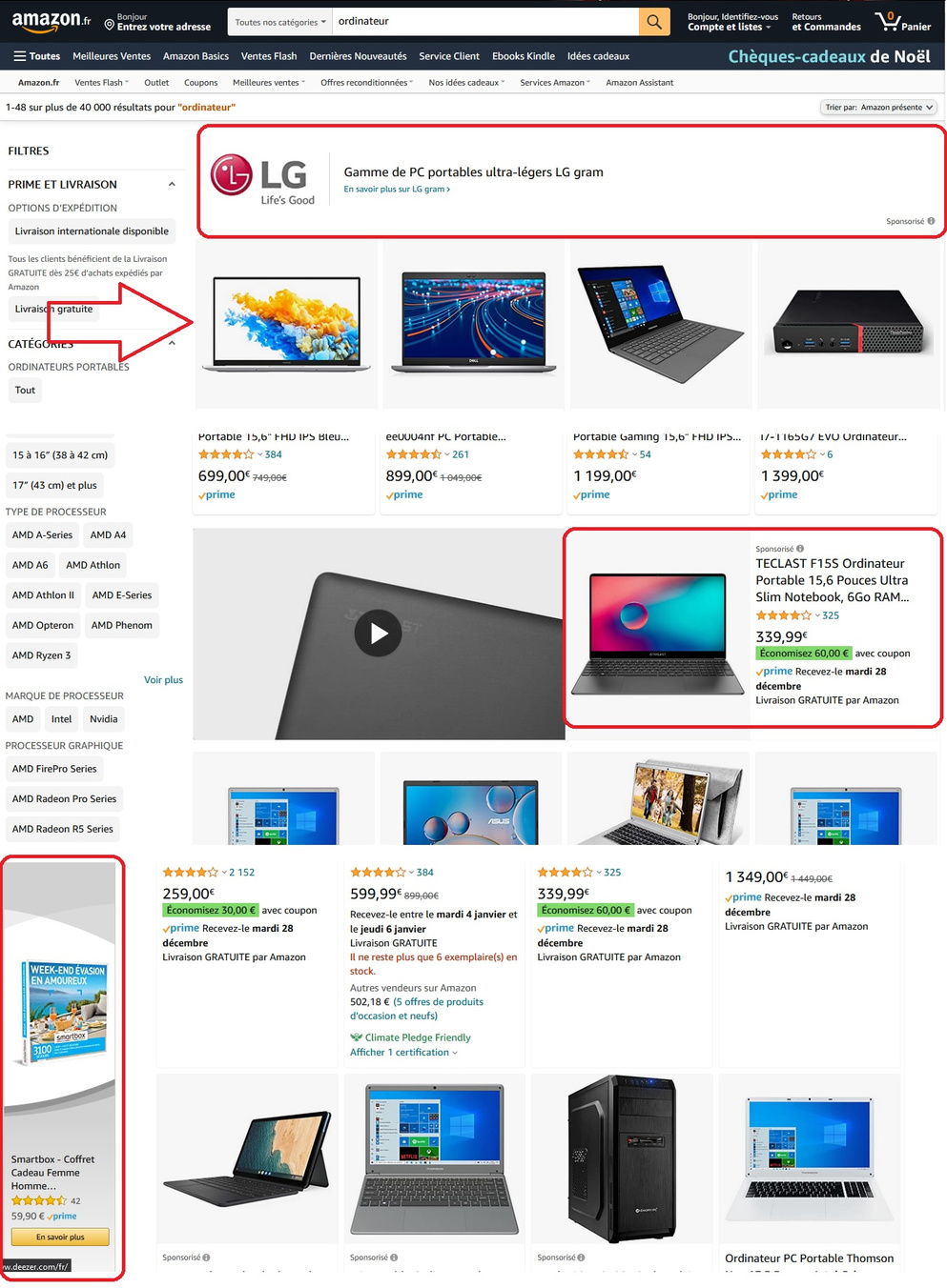 Captures d'écran du site Amazon, Amazon