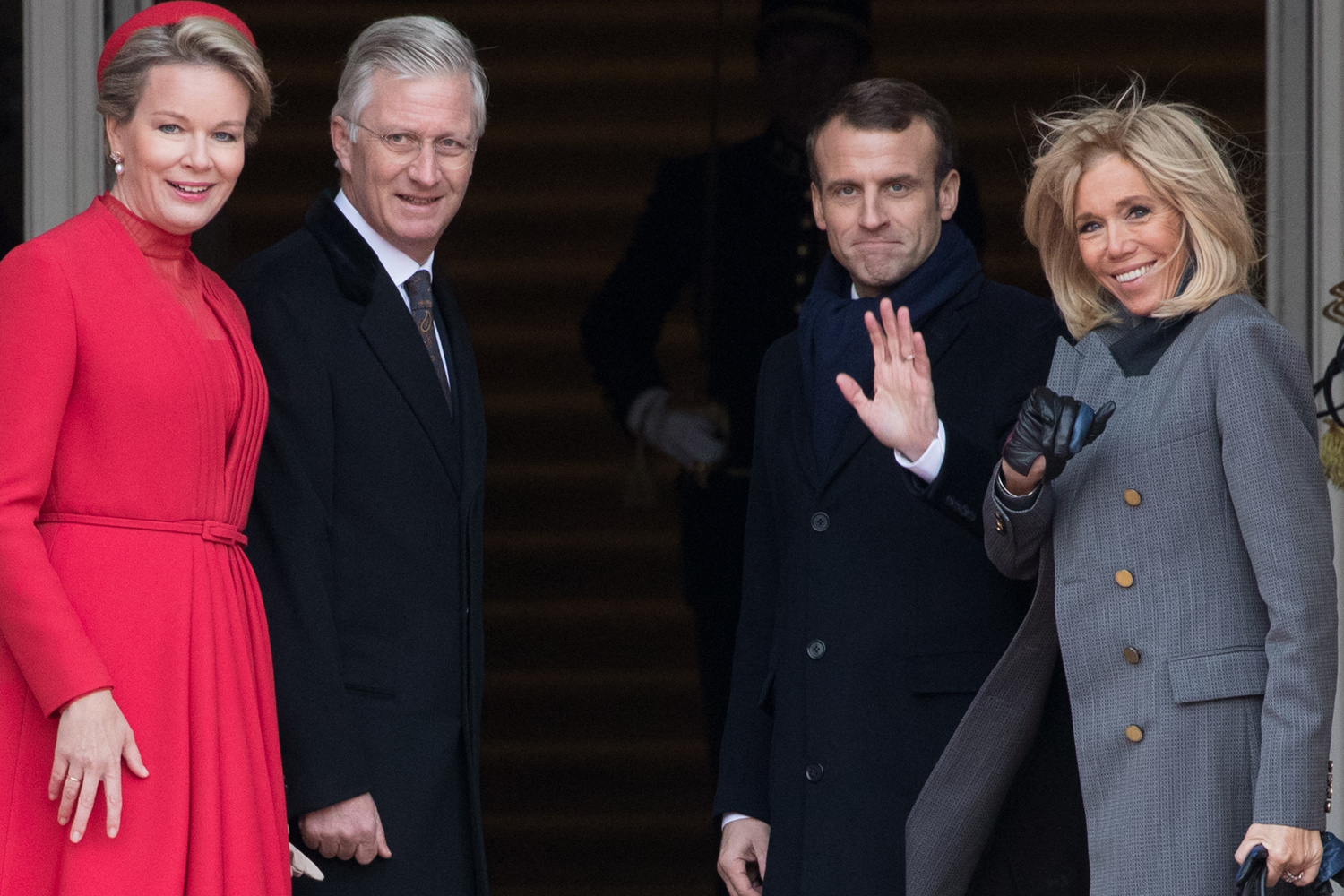 Mathilde, Philippe, Emmanuel et Brigitte Macron, lors d'une visite officielle, Belga Images