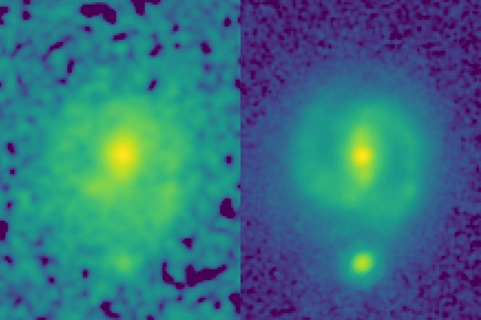 Links de foto die Hubble jaren geleden nam van een balkspiraalstelsel, rechts de James Webb-opname. Op de rechterfoto zie je duidelijk een balk in het centrum van het spiraalstelsel., NASA/CEERS/University of Texas at Austin