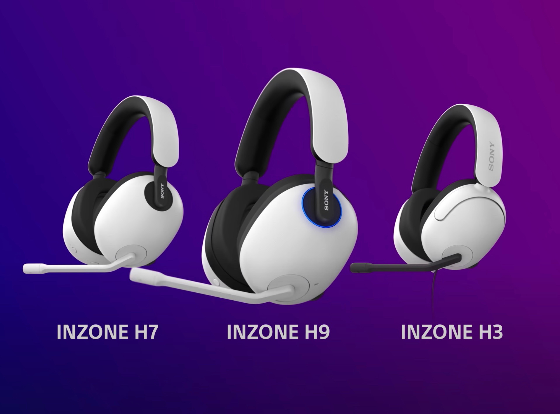 De drie Inzone-hoofdtelefoons van Sony., Sony