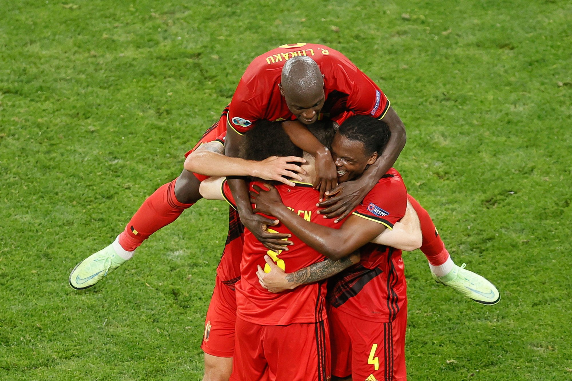 Rode Duivels vieren een goal, Belga