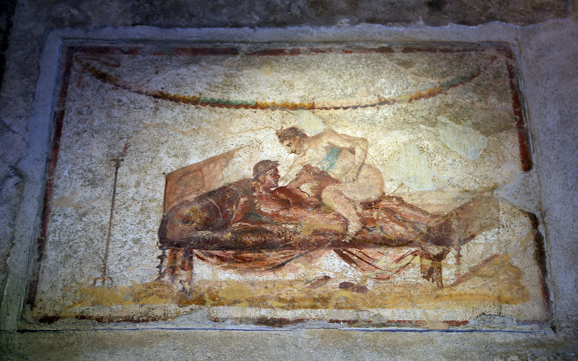 Fresque érotique situé au Lupanare, plus grand bordel du site de Pompéi, Getty Images