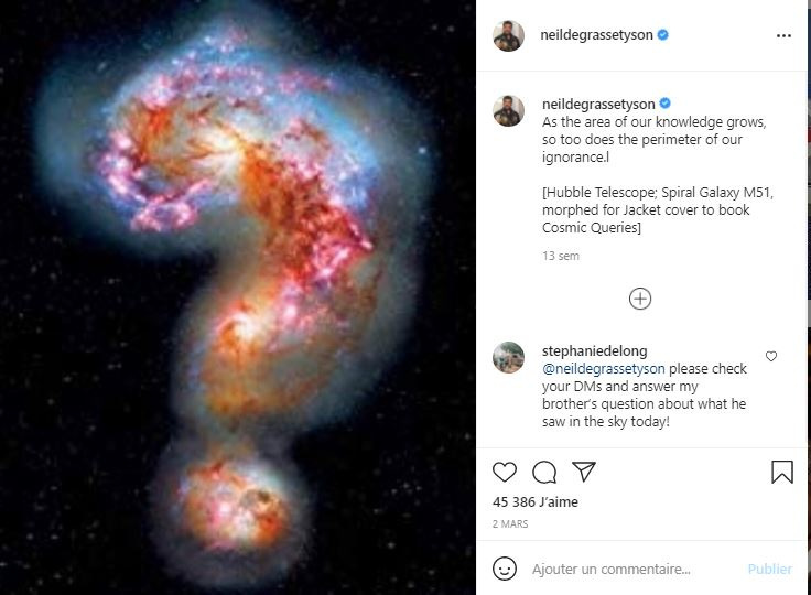 Compte Instagram de l'astrophysicien Neil Degrasse Tyson, capture d'écran / Neil Degrasse Tyson
